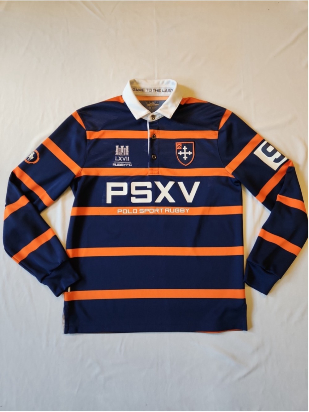 Polo Sport Blue Orange Striped Long Sleeve Rugby Jersey (Mens Size Medium)